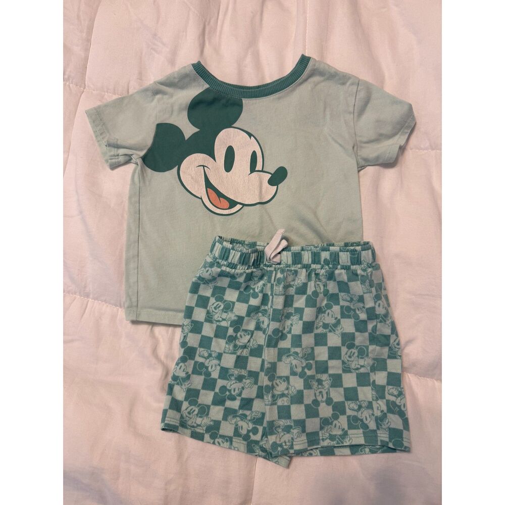 Disney Mickey Mouse Boys 24M Shirt Shorts Set Jumping Beans Checkered Outfit